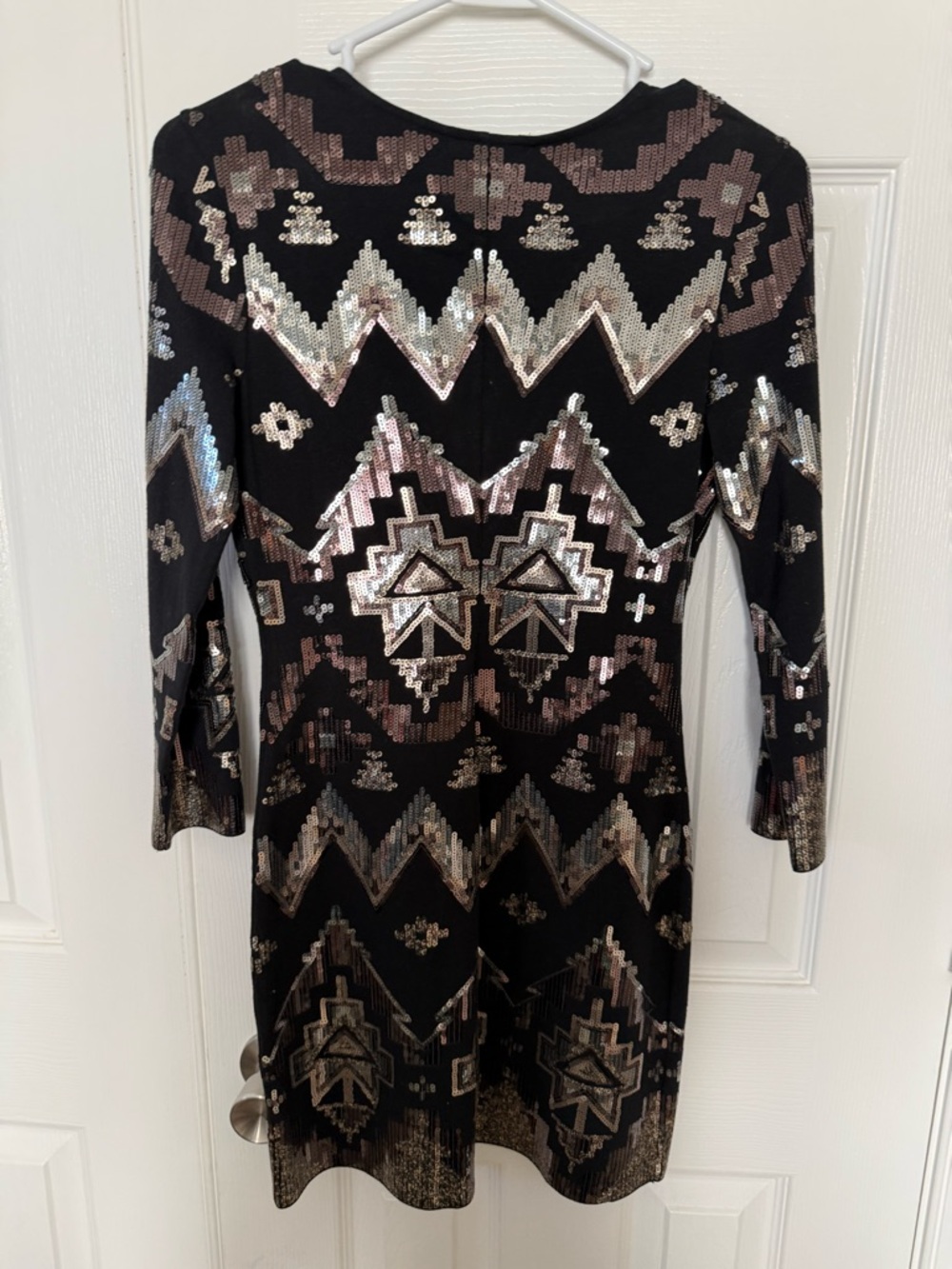 Express Black Long Sleeve Sequin Geometric Dress